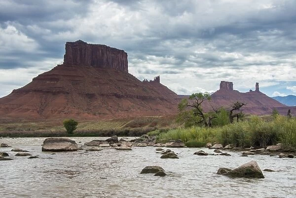 The Colorado River with Castle Valley in the background, near Moab, Utah, United States of America, North America