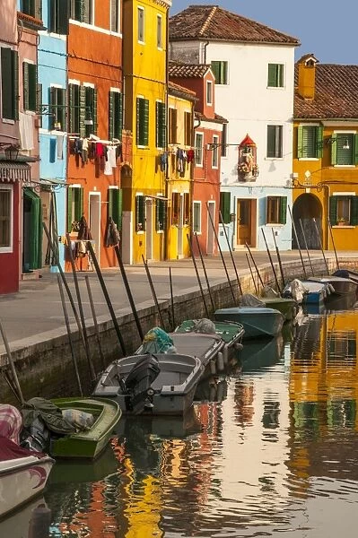 Colored house facades along a canal, Burano island, Venice, UNESCO World Heritage Site, Veneto, Italy, Europe