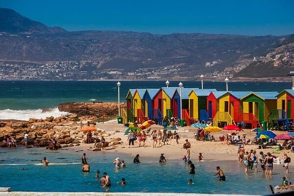 Colorful beach huts, Muizenberg Beach, Cape Town, South Africa, Africa