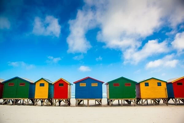 Colorful beach shacks, Muizenberg Beach, Cape Town, South Africa, Africa