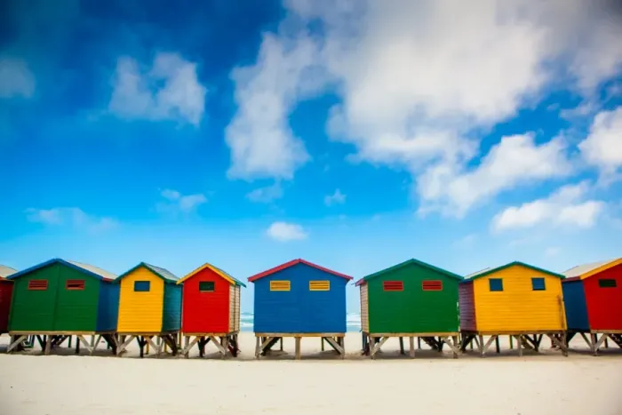 Framed Print : Colorful beach shacks, Muizenberg Beach, Cape Town, South Africa, Africa Framed Print : Colorful beach shacks, Muizenberg Beach, Cape Town, South Africa, Africa
