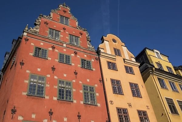 Colorful buildings in Stortorget, located in historic Gamla Stan, Stockholm, Sweden