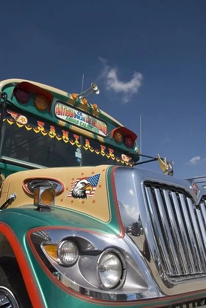 The colorful chicken bus of Guatemala, Antigua, Guatemala, Central America