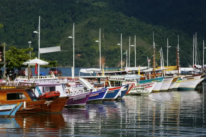 Framed Print : Colorful fishing boats in the harbour, Parati, Rio de Janeiro State, Brazil, South America Framed Print : Colorful fishing boats in the harbour, Parati, Rio de Janeiro State, Brazil, South America