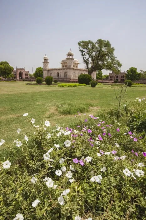 Framed Print : Colorful flowers bloom in the garden Chahar Bagh, site of tombs built during Framed Print : Colorful flowers bloom in the garden Chahar Bagh, site of tombs built during