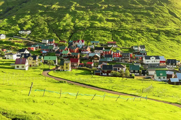 Framed Print : The colorful houses of the fishing village of Funningur at sunrise, Eysturoy island, Faroe islands, Denmark, Europe Framed Print : The colorful houses of the fishing village of Funningur at sunrise, Eysturoy island, Faroe islands, Denmark, Europe