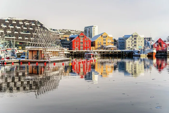 Framed Print : Colorful houses by the harbor mirrored in the cold sea at dawn, Tromso, Norway, Scandinavia, Europe Framed Print : Colorful houses by the harbor mirrored in the cold sea at dawn, Tromso, Norway, Scandinavia, Europe