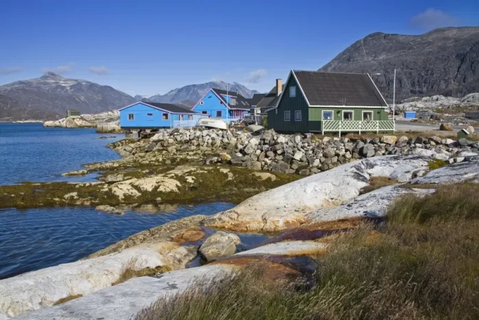 Framed Print : Colorful houses, Port of Nanortalik, Island of Qoornoq, Province of Kitaa Framed Print : Colorful houses, Port of Nanortalik, Island of Qoornoq, Province of Kitaa