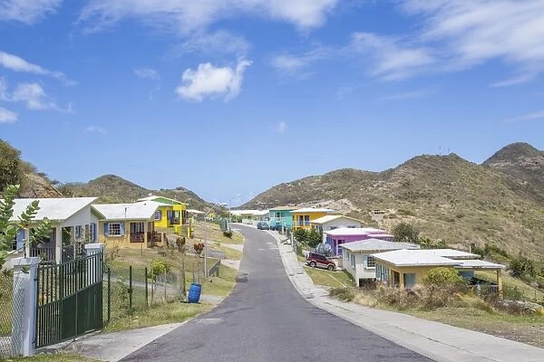 Colorful houses of a village on a spring sunny day, Montserrat, Leeward Islands, Lesser Antilles