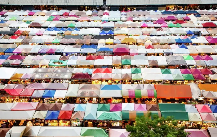Framed Print : Colorful Night Train Market Ratchada, Bangkok, Thailand