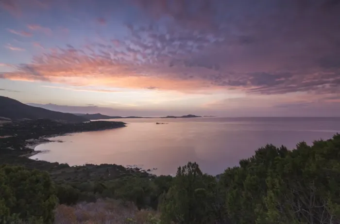 Framed Print : The colors of sunrise are reflected on the sea around the beach of Solanas, Villasimius Framed Print : The colors of sunrise are reflected on the sea around the beach of Solanas, Villasimius