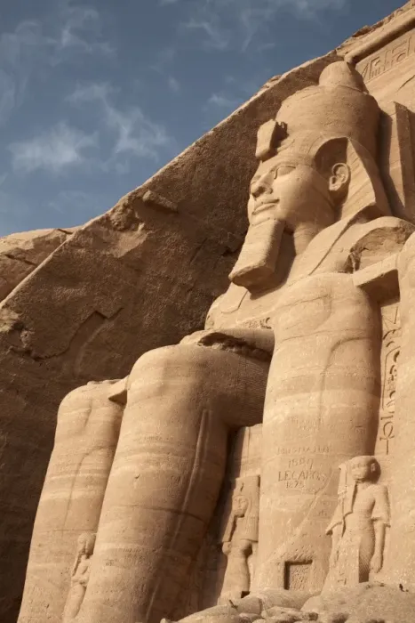 Framed Print : A colossal statue of Ramses II sits at the entrance to the Great Temple of Abu Simbel