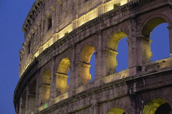 Detail of the Colosseum illuminated after dark