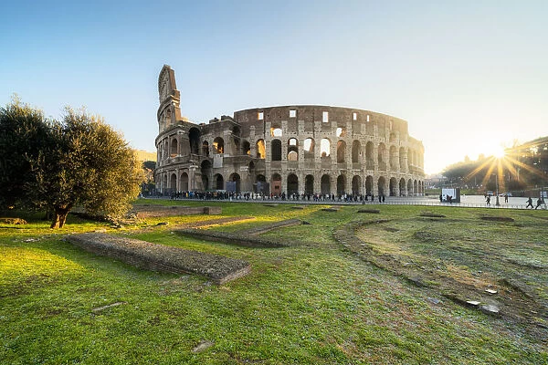 Colosseum at sunrise, UNESCO World Heritage Site, Rome, Lazio, Italy, Europe