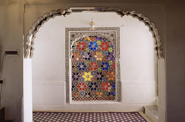 Coloured glass Jali in hallway within the palace