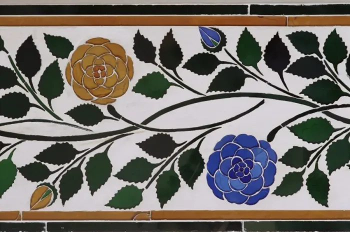 Framed Print : Detail of the coloured glass and mirror inlay work Framed Print : Detail of the coloured glass and mirror inlay work