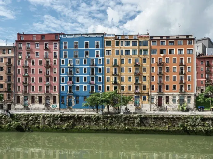 Framed Print : Coloured houses along the River Nervion as seen from the Market, Bilbao, Basque Country, Spain, Europe Framed Print : Coloured houses along the River Nervion as seen from the Market, Bilbao, Basque Country, Spain, Europe