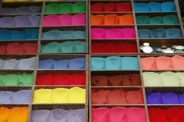 Coloured powder for sale at market, Kathmandu, Nepal, Asia