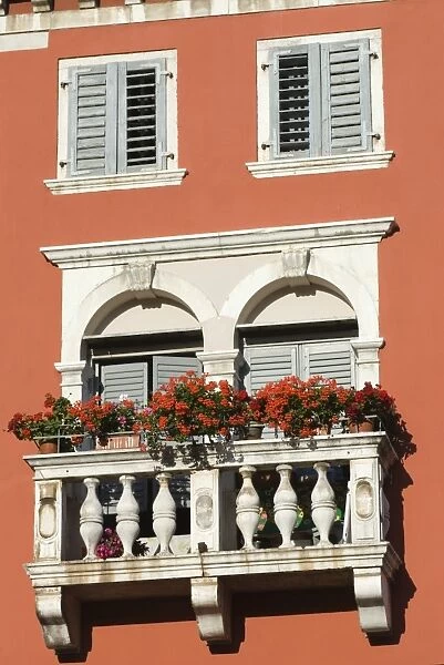 Colourful balcony, Rovinj, Istria, Croatia, Europe