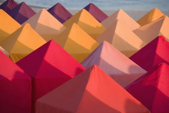 Framed Print : Colourful beach tents, Portugal, Europe Framed Print : Colourful beach tents, Portugal, Europe