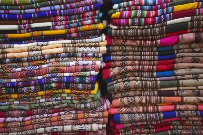 Framed Print : Colourful blankets in Witches Market, La Paz, Bolivia, South America Framed Print : Colourful blankets in Witches Market, La Paz, Bolivia, South America