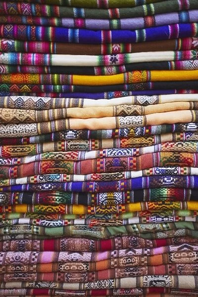 Colourful blankets in Witches Market, La Paz, Bolivia, South America
