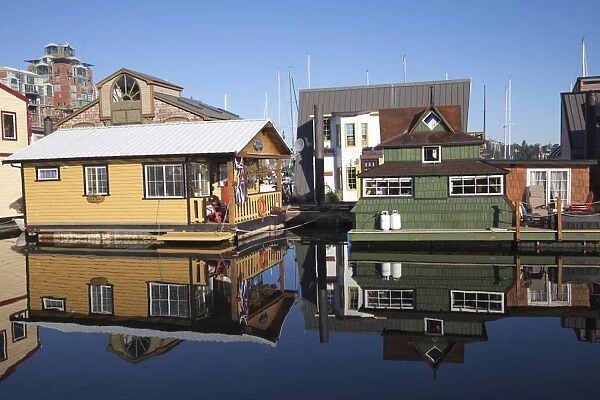 Colourful boat houses, Fishermans Wharf, Victoria, Vancouver Island