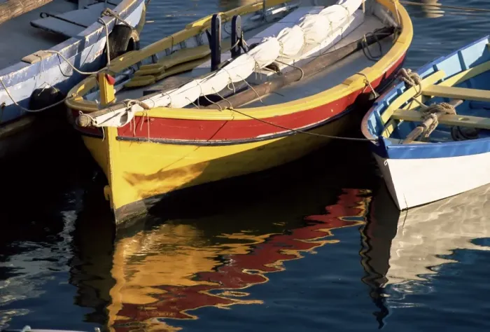 Framed Print : Colourful boats reflected in the water of the harbour, Sete, Herault, Languedoc-Roussillon Framed Print : Colourful boats reflected in the water of the harbour, Sete, Herault, Languedoc-Roussillon