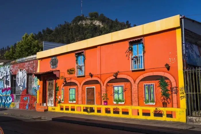 Framed Print : Colourful buildings in Barrio Bellavista (Bellavista Neighborhood), Santiago, Santiago Province Framed Print : Colourful buildings in Barrio Bellavista (Bellavista Neighborhood), Santiago, Santiago Province