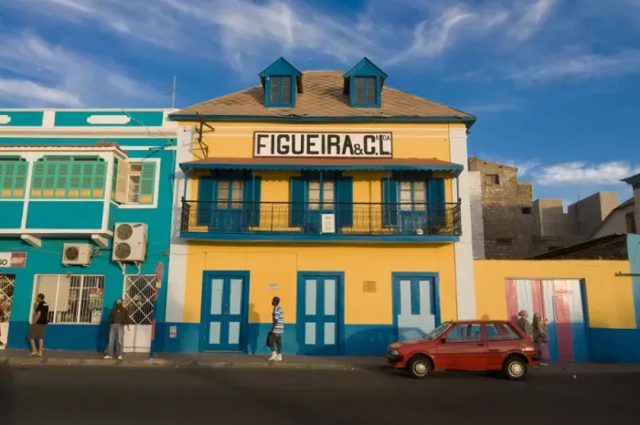 Framed Print : Colourful buildings in Mindelo, Sao Vicente, Cape Verde, Africa Framed Print : Colourful buildings in Mindelo, Sao Vicente, Cape Verde, Africa