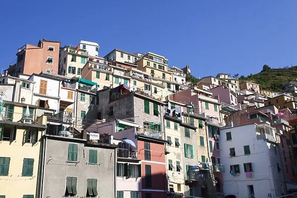 Colourful buildings at Riomaggiore, Cinque Terre, UNESCO World Heritage Site, Liguria, Italy, Europe