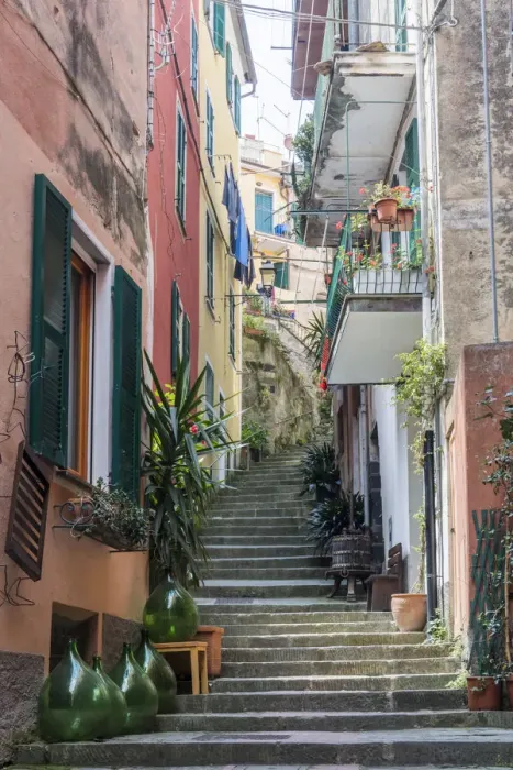 Framed Print : Colourful buildings and steps in Monterosso, Cinque Terre, UNESCO World Heritage Site