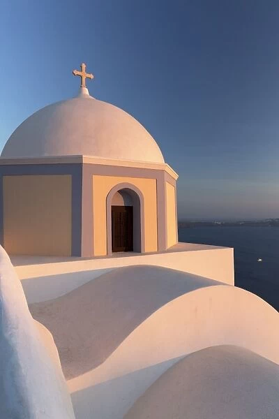 Colourful Catholic Church of St. Stylianos, Fira, Santorini, Cyclades Islands, Greek Islands