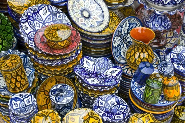 Framed Print : Colourful ceramics for sale, Safi, Morocco, North Africa, Africa Framed Print : Colourful ceramics for sale, Safi, Morocco, North Africa, Africa