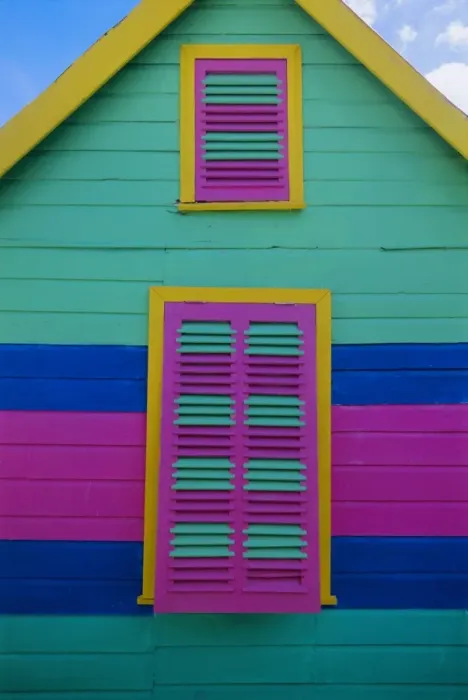 Framed Print : Colourful chattel house front, Barbados, West Indies, Caribbean, Central America Framed Print : Colourful chattel house front, Barbados, West Indies, Caribbean, Central America