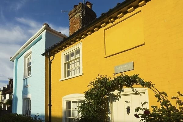 Colourful cottages at the south end of the High Street of this popular unspoiled seaside town, Aldeburgh, Suffolk, England, United Kingdom, Europe