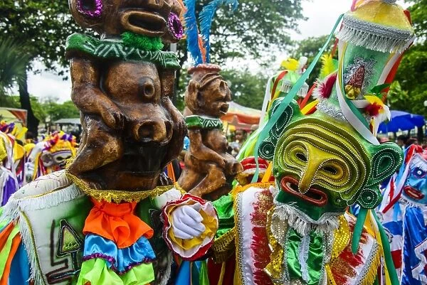 Colourful dressed participants in the Carneval (Carnival) in Santo Domingo, Dominican Republic, West Indies, Caribbean, Central America