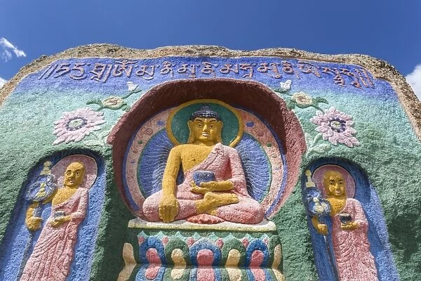 Colourful exterior Buddha artwork, Aryapaia Buddhist monastery, Terelj National Park