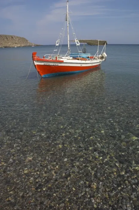 Framed Print : Colourful fishing boat on sea Framed Print : Colourful fishing boat on sea