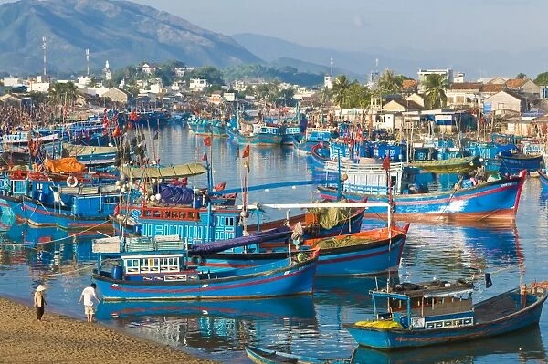 Colourful fishing boats at the habour of Nha Trang, Vietnam, Indochina