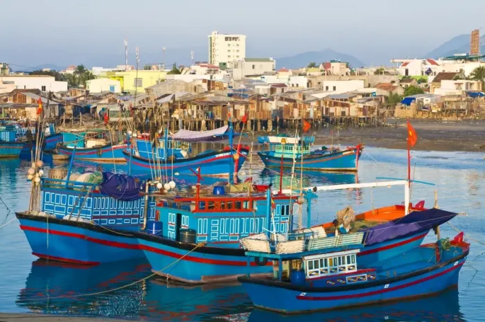 Framed Print : Colourful fishing boats at the habour of Nha Trang, Vietnam, Indochina Framed Print : Colourful fishing boats at the habour of Nha Trang, Vietnam, Indochina