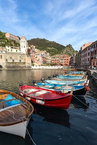 Colourful fishing boats in Vernazza harbour, Cinque Terre, UNESCO World Heritage Site