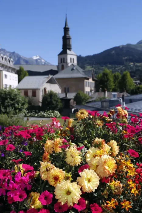 Framed Print : Colourful flowers in the village of Saint Gervais les Bains in the French Alps Framed Print : Colourful flowers in the village of Saint Gervais les Bains in the French Alps