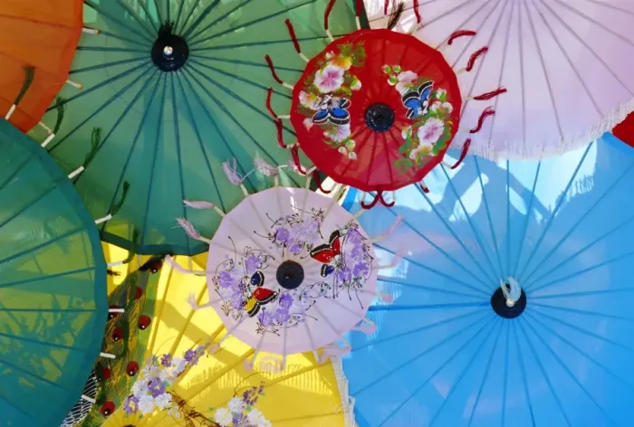 Framed Print : Colourful hand-painted umbrellas Framed Print : Colourful hand-painted umbrellas