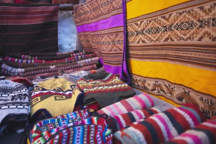 Framed Print : Colourful hats and blankets at market, Sucre, UNESCO World Heritage Site, Bolivia, South America