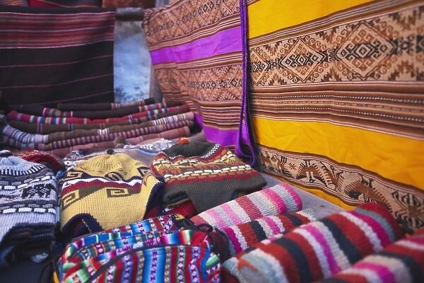Colourful hats and blankets at market, Sucre, UNESCO World Heritage Site, Bolivia, South America