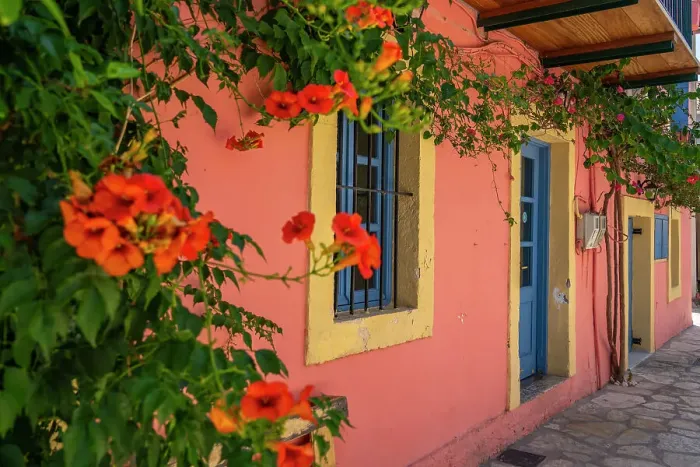 Framed Print : Colourful house in Fiskardo harbour, Fiskardo, Kefalonia, Ionian Islands, Greek Islands, Greece, Europe Framed Print : Colourful house in Fiskardo harbour, Fiskardo, Kefalonia, Ionian Islands, Greek Islands, Greece, Europe
