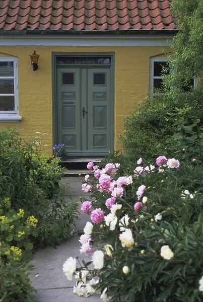 Colourful house and garden, Aeroskobing, island of Aero, Denmark, Scandinavia, Europe