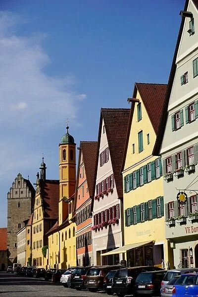 Colourful houses in the area known as Weinmarkt, Dinkelsbuhl, Romantic Road, Franconia, Bavaria, Germany, Europe