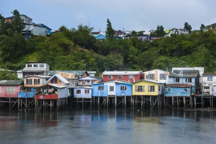 Framed Print : Colourful houses in Castro, Chiloe, Chile, South America Framed Print : Colourful houses in Castro, Chiloe, Chile, South America